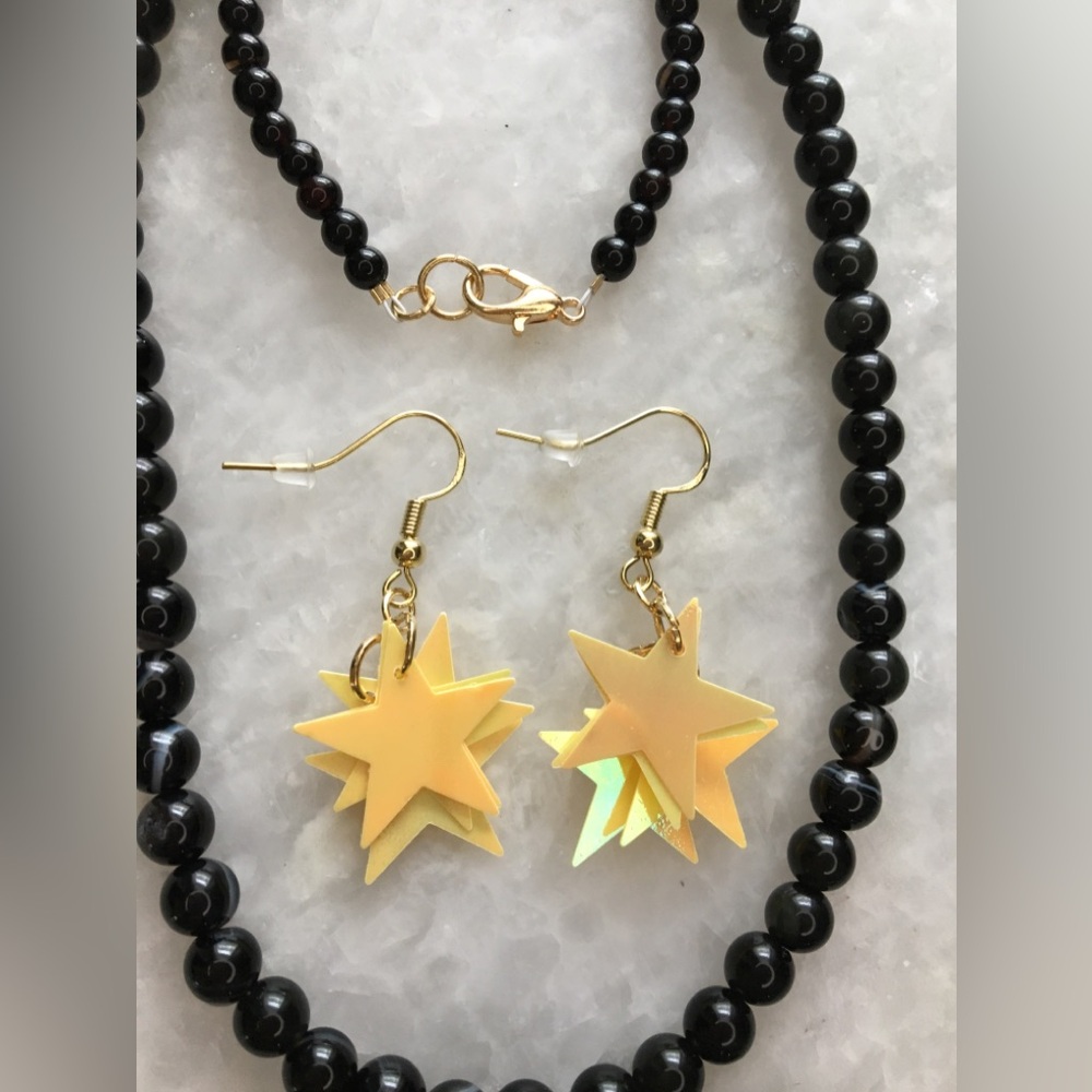 Peace Necklace | Handcrafted with black onyx and black agate beaded 18” necklace - Picture 8 of 16